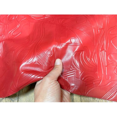 Peau de cuir d'agneau grain sovietico rouge vif - maroquinerie - Cuir en Stock