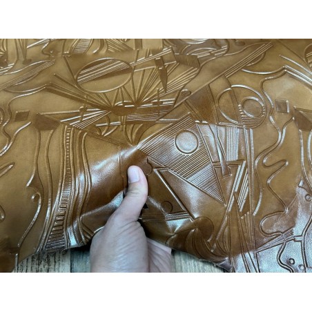 Peau de cuir de chèvre grain sovietico brun caramel - maroquinerie - Cuir en Stock