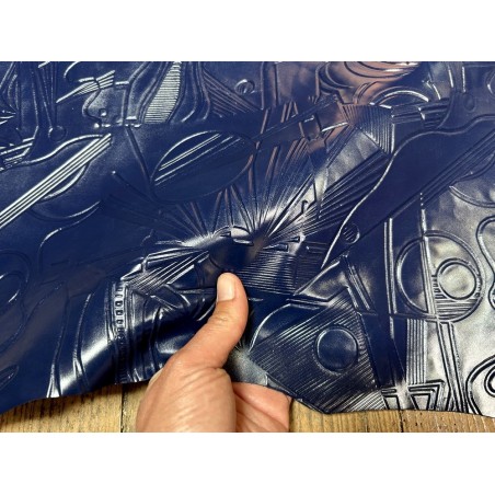 Peau de cuir de chèvre grain sovietico bleu marine satiné - maroquinerie - Cuir en Stock