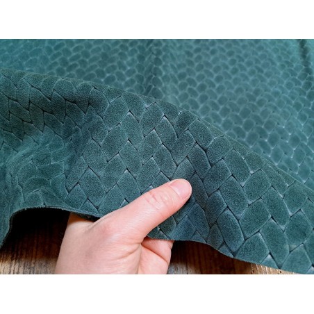 Peau de veau velours effet tressé - vert forêt - Maroquinerie - cuir en stock