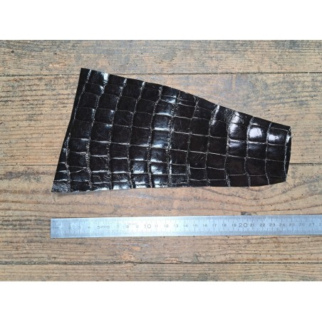 Cuir de crocodile - queue noir satiné - Cuir en Stock