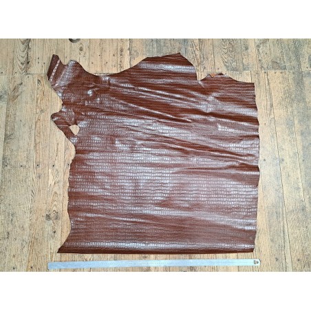 Demi-peau de cuir de vachette grain croco brun acajou - A