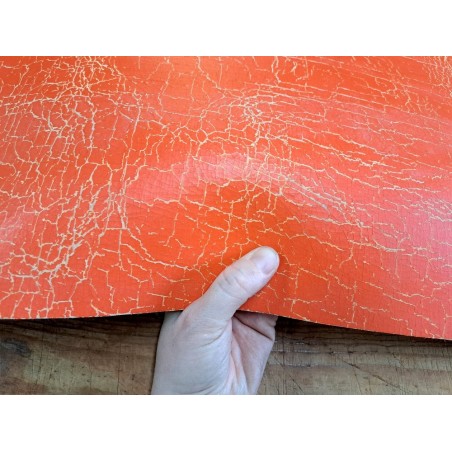Morceau de vache tannage végétal craquelé - Orange - Cuir en Stock