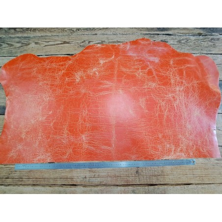 Morceau de vache tannage végétal craquelé - Orange - Cuir en Stock