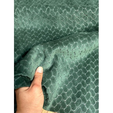 Peau de veau velours effet tressé - vert forêt - Maroquinerie - Cuir en Stock