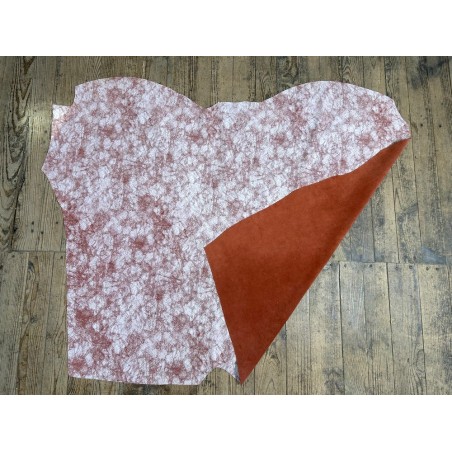 Peau de veau velours effet patiné - orange brique - Maroquinerie - Cuir en Stock