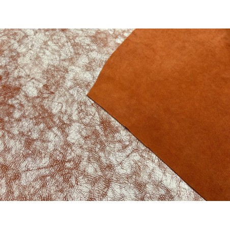 Peau de veau velours effet patiné - orange brique - Maroquinerie - Cuir en Stock