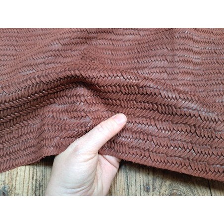 Peau de veau velours tressé épi - terracotta - Maroquinerie - cuir en stock