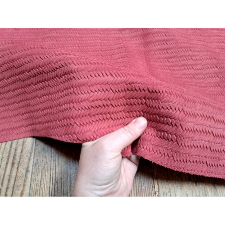 Peau de veau velours tresse épi - framboise - cuirenstock