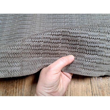 Peau de veau velours tresse épi - taupe - cuirenstock