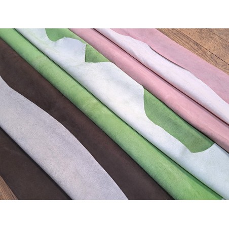 Peau de veau velours vintage - rose pastel - cuir en stock