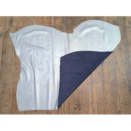 Peau de veau velours vintage nacrée - Bleu marine - Cuir en Stock