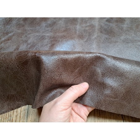 Peau de veau effet patinée vieilli - Chocolat - Cuir en Stock