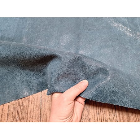 Peau de veau effet vieilli - bleu - maroquinerie - Cuirenstock