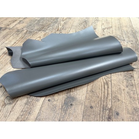 Demi-peau de cuir de veau BOX lisse - tannage ferme - Gris - Cuir en Stock
