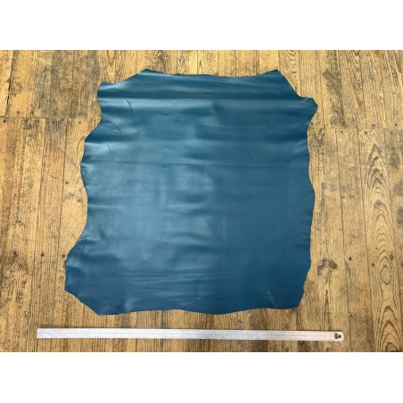 Peau de cuir d'agneau lisse bleu canard - Cuir en Stock