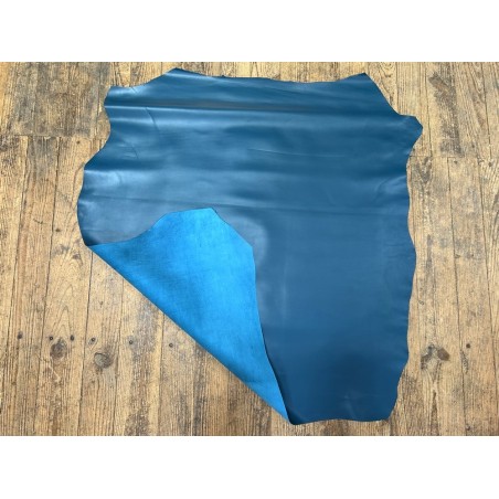 Peau de cuir d'agneau lisse bleu canard - Cuir en Stock