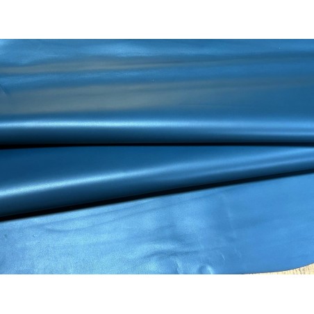 Peau de cuir d'agneau lisse bleu canard - Cuir en Stock
