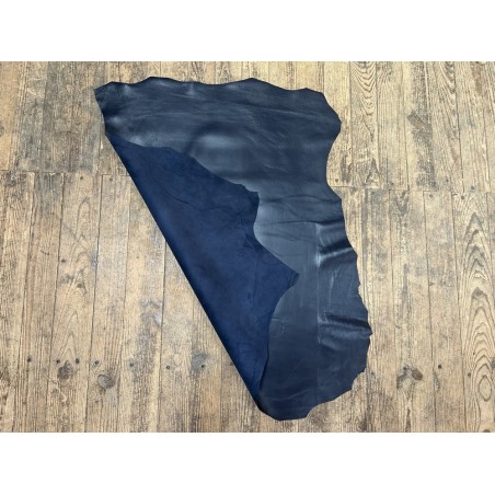 Peau de cuir d'agneau lisse bleu marine - Cuir en Stock