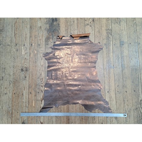 Peau de cuir de chevre métallisé effet froissé- Bronze - Cuir en Stock