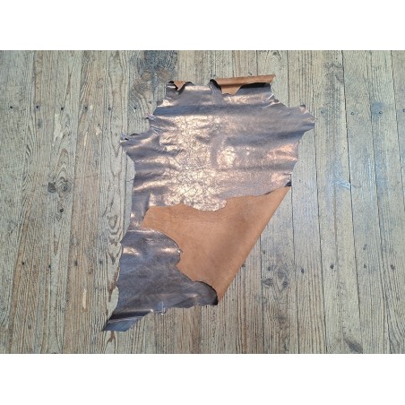 Peau de cuir de chevre métallisé effet froissé- Bronze - Cuir en Stock