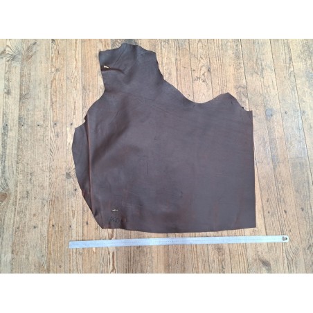 Recto verso morceau de cuir gras - vachette marron pullup - maroquinerie - cuir en stock