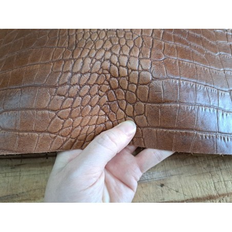 Bande de collet tannage végétal - Grain crocodile - Brun mat