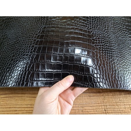 Bande de collet tannage végétal effet crocodile - Noir - Cuir en Stock