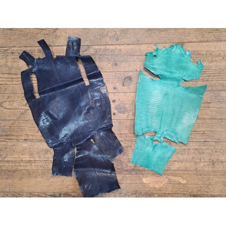 Lot de 2 peaux de cuir de lézard - C - Turquoise/Bleu marine