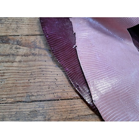 Lot de 2 peaux de cuir de lézard - B - Raisin/Rose