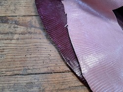 Lot de 2 peaux de cuir de lézard - B - Raisin/Rose