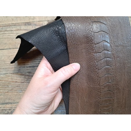Lot de 2 pattes d'autruche - A - Marron/Noir - Cuir en Stock