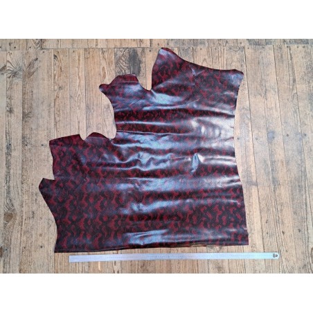 Demi-peau de cuir de veau façon serpent - Rouge - Cuir en Stock