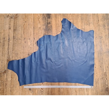 Demi-peau de cuir de veau lisse - Bleu denim - B - Cuir en Stock
