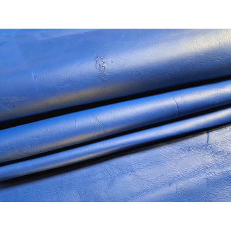 Grand morceau de cuir de veau lisse - Bleu cyan - Cuir en stock