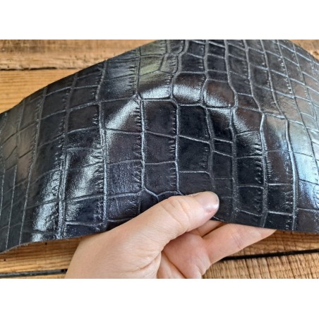 Bande de collet tannage végétal effet crocodile - Noir - Cuir en Stock
