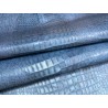 Bande de cuir de veau - effet croco - bleu - maroquinerie - cuir en stock