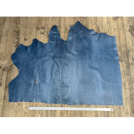 Demi peau de cuir de veau grain crocodile - Bleu