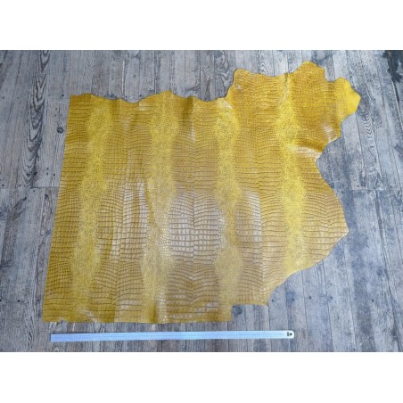 Bande de cuir de veau - effet croco - jaune curry - maroquinerie - cuirenstock