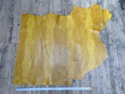 Bande de cuir de veau - effet croco - jaune curry - maroquinerie - cuirenstock