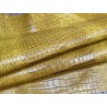 Bande de cuir de veau - effet croco - jaune curry - maroquinerie - cuir en stock