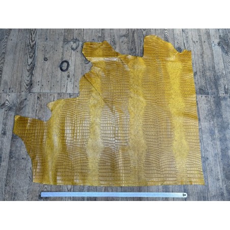 Bande de cuir de veau - effet croco - jaune curry - maroquinerie - cuirenstock