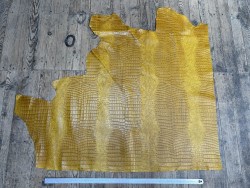 Bande de cuir de veau - effet croco - jaune curry - maroquinerie - cuirenstock