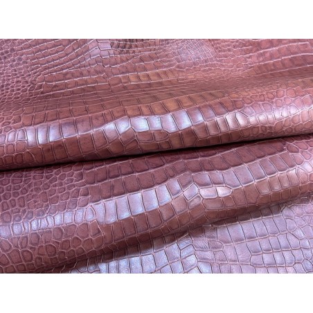 Bande de cuir de veau - effet croco - bordeaux - maroquinerie - Cuirenstock