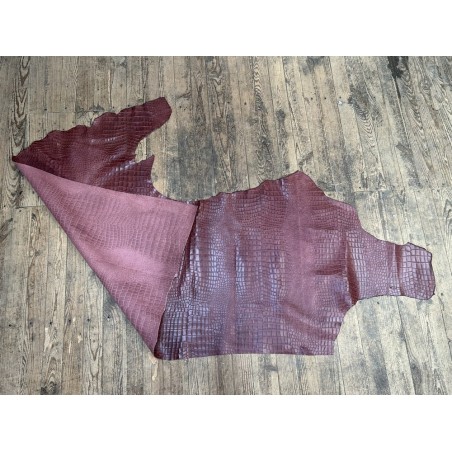 Demi peau de cuir de veau grain crocodile - Bordeaux - B