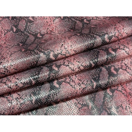 Peau de veau velours serpent - rose - maroquinerie - cuir en stock