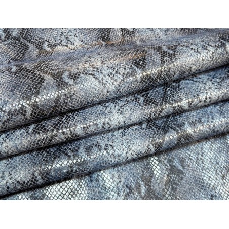 Peau de veau velours serpent - bleu - maroquinerie - cuir en stock
