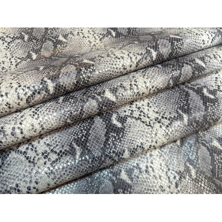 Peau de veau velours serpent - gris - maroquinerie - cuir en stock
