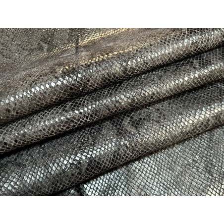 Peau de veau velours serpent - gris anthracite - maroquinerie - cuir en stock