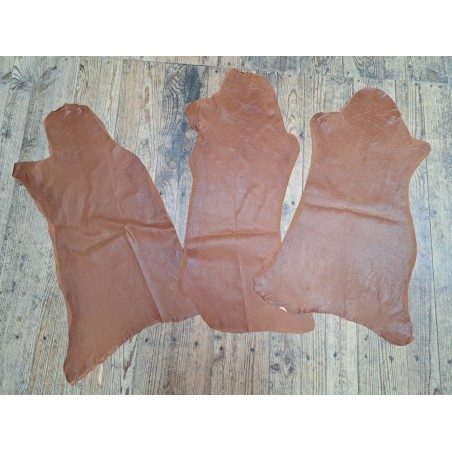 Lot de 3 peaux de cuir stretch identiques -Brun caramel- Cuir en Stock
